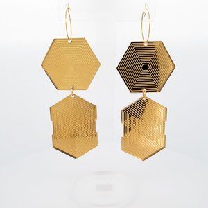 Gold Duet Acrylic Geometric long hanging earrings Regular price